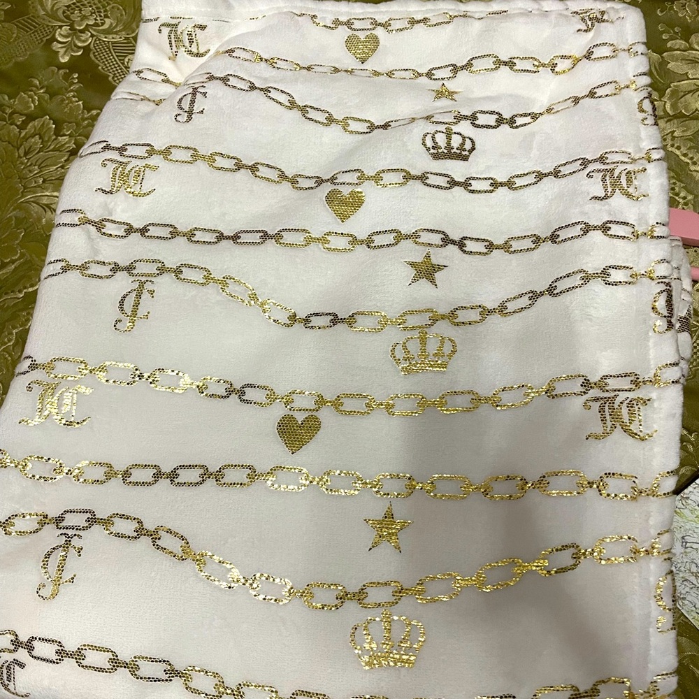 Juicy Couture gold foil hearts crown throw blanket